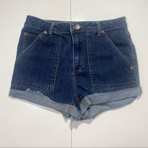 Free People Cotton High‎ Waisted Woman’s Carpenter Rolled Cuff Jean Shorts 27